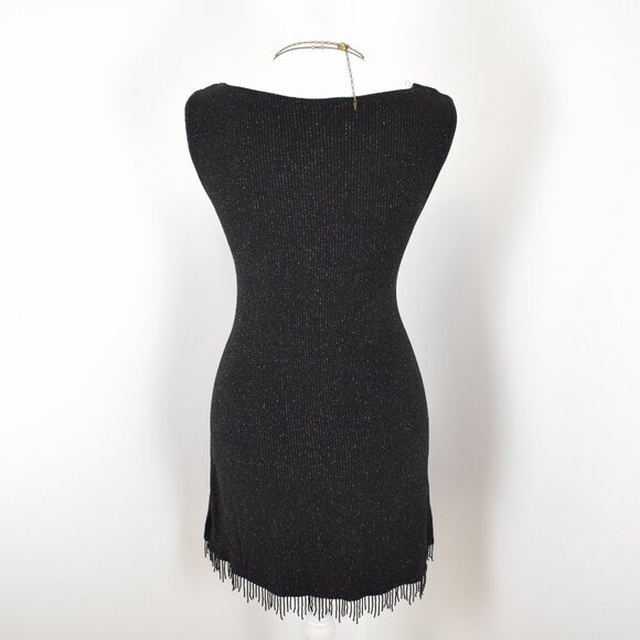 VTG 90s Y2K Flapper Ronni Nicole Black Glitter Beaded Mini Shift Dress Sz 10 - Picture 4 of 7